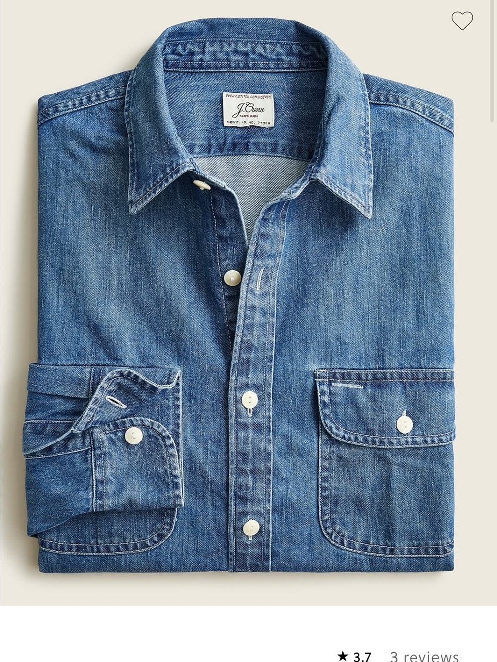 J. Crew Blue Midnight Denim Button-Down Workshirt New With Tags